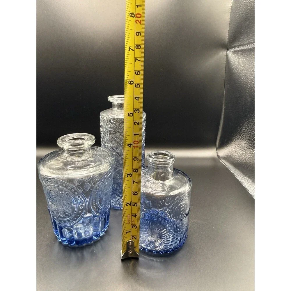 Lot Of 3 Vintage Style Blue Glass Bud Vases Bottles Shabby Chic Cottagecore